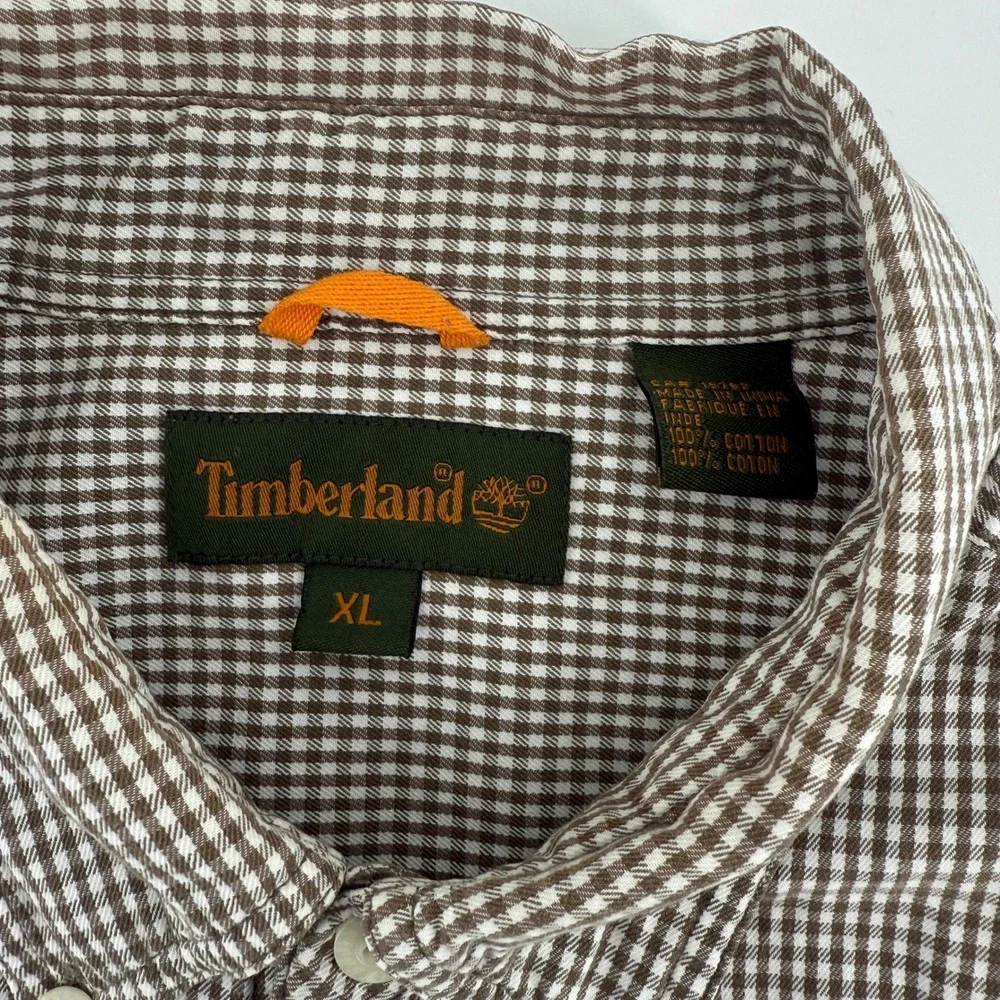 Vintage Y2K Timberland XL Brown Gingham Short Sleeve Button Down Shirt Mens